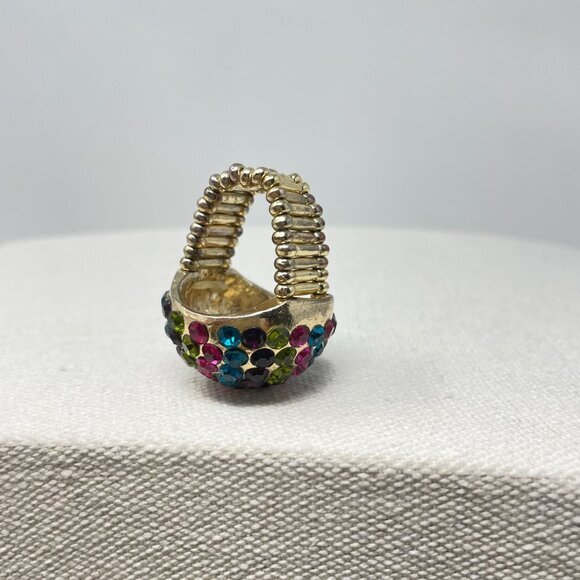 Rainbow‎ Multicolor Disco Ball Cocktail Ring Stretch Band Gold-Tone - Picture 5 of 10